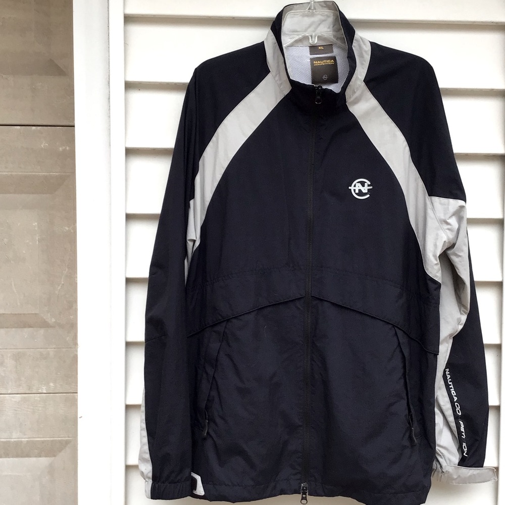 Nautica Competition Windbreaker Jacket Mens Sz XL Black Gray NX1000